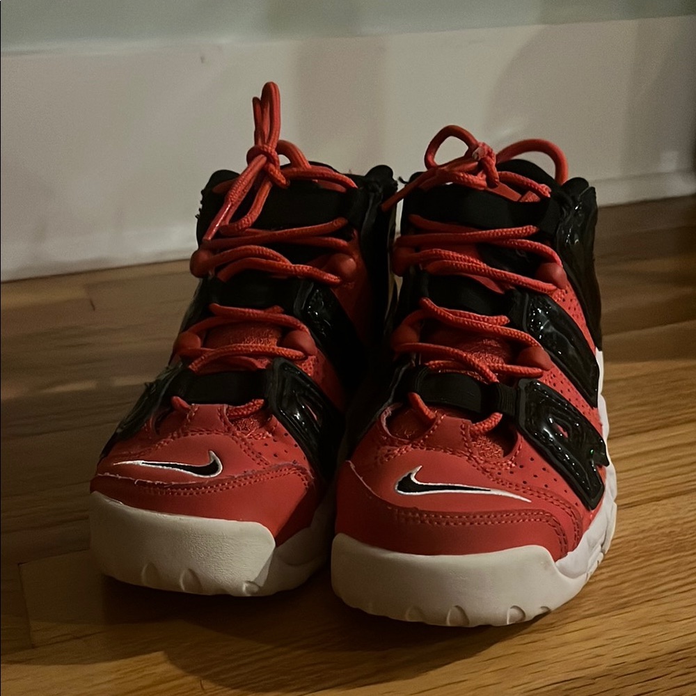 NIKE Share More Uptempo — Kids Red and Black High Top Sneakers